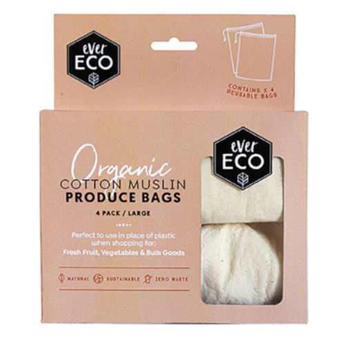 Ever Eco Organic Cotton Muslin Produce Bags 4 pck