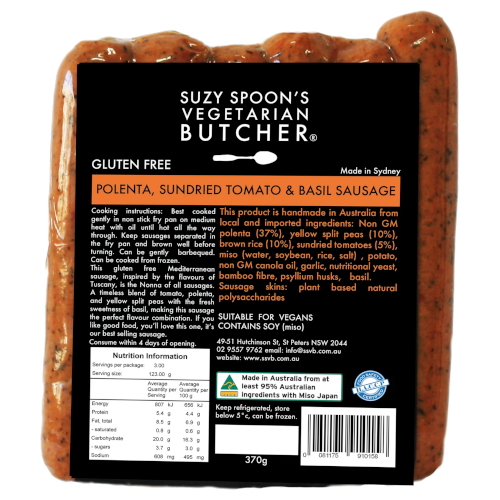 Suzy Spoons Polenta Sundried Tomato & Basil Sausages 370g