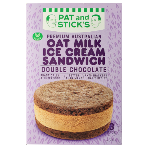 Pat and Sticks Ice cream Sandwich Double Choc 