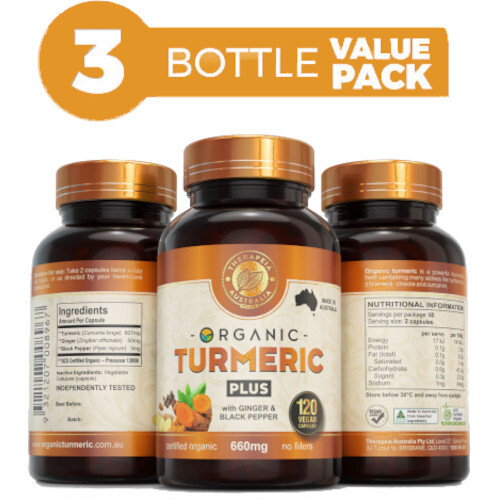 Therapeia Organic Turmeric Plus 120caps (3 BOTTLE VALUE PACK)
